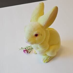 LARGE Vintage Yellow Flocked Bunny Rabbit Coin Bank Easter MCM 1960s